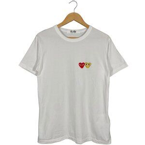 Comme Des Garcons PLAY Double Heart Logo Short Sleeve T-shirt White mens size L